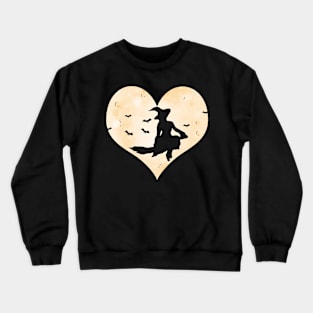 Witch broom front of heart shape moon witch switch Crewneck Sweatshirt